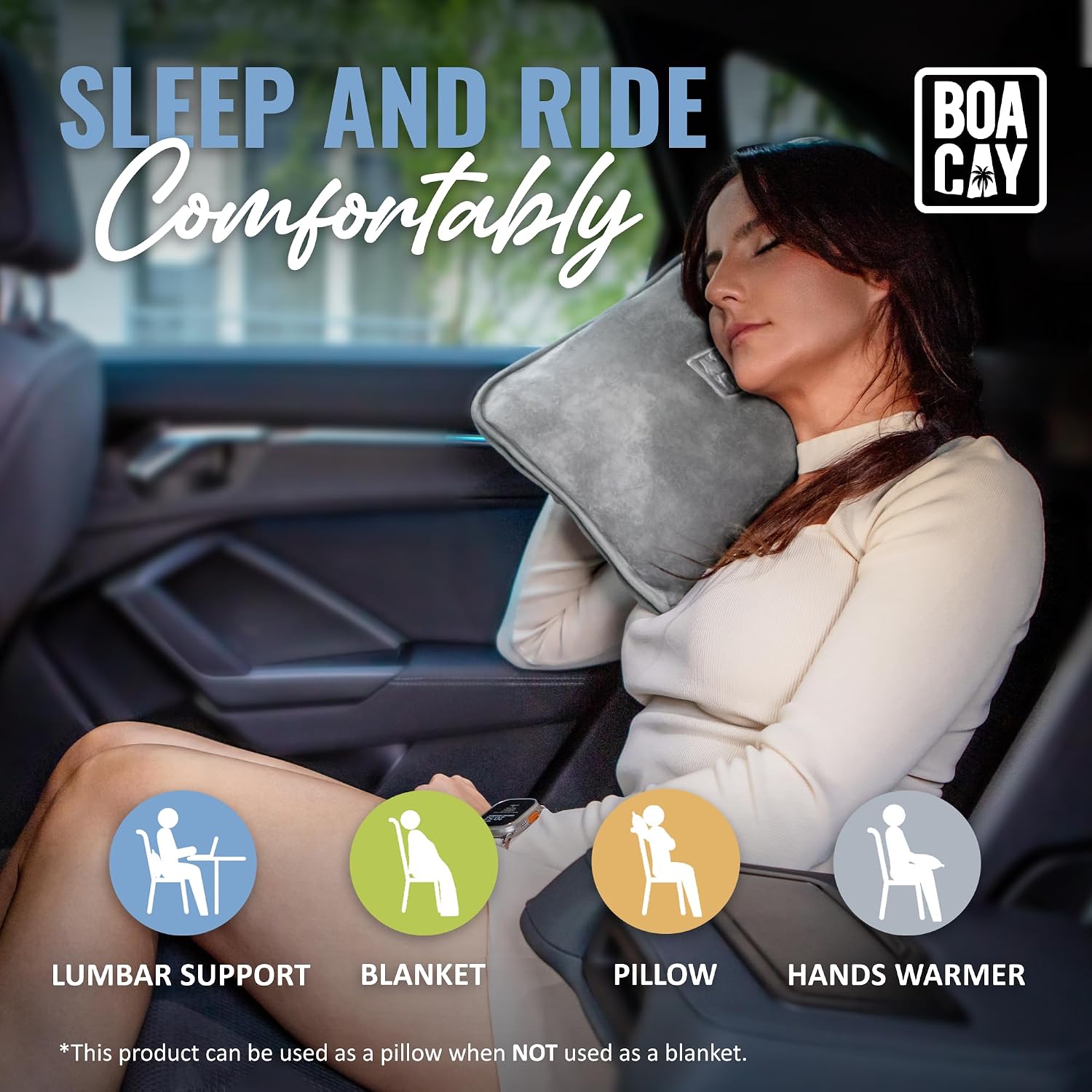 Soft & Warm Travel Blanket for Airplane & Car - Long Flight Essential for Women, Men, Kids - Compact Pillow with Luggage Sleeve & Backpack Clip - view 6