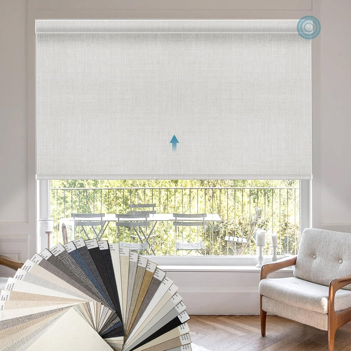 Motorized roller shades, 100% blackout, multi-color samples | Automatic blinds for indoor windows, works with Alexa Google Apple Home, remote & app control, solar/USB charging, custom size