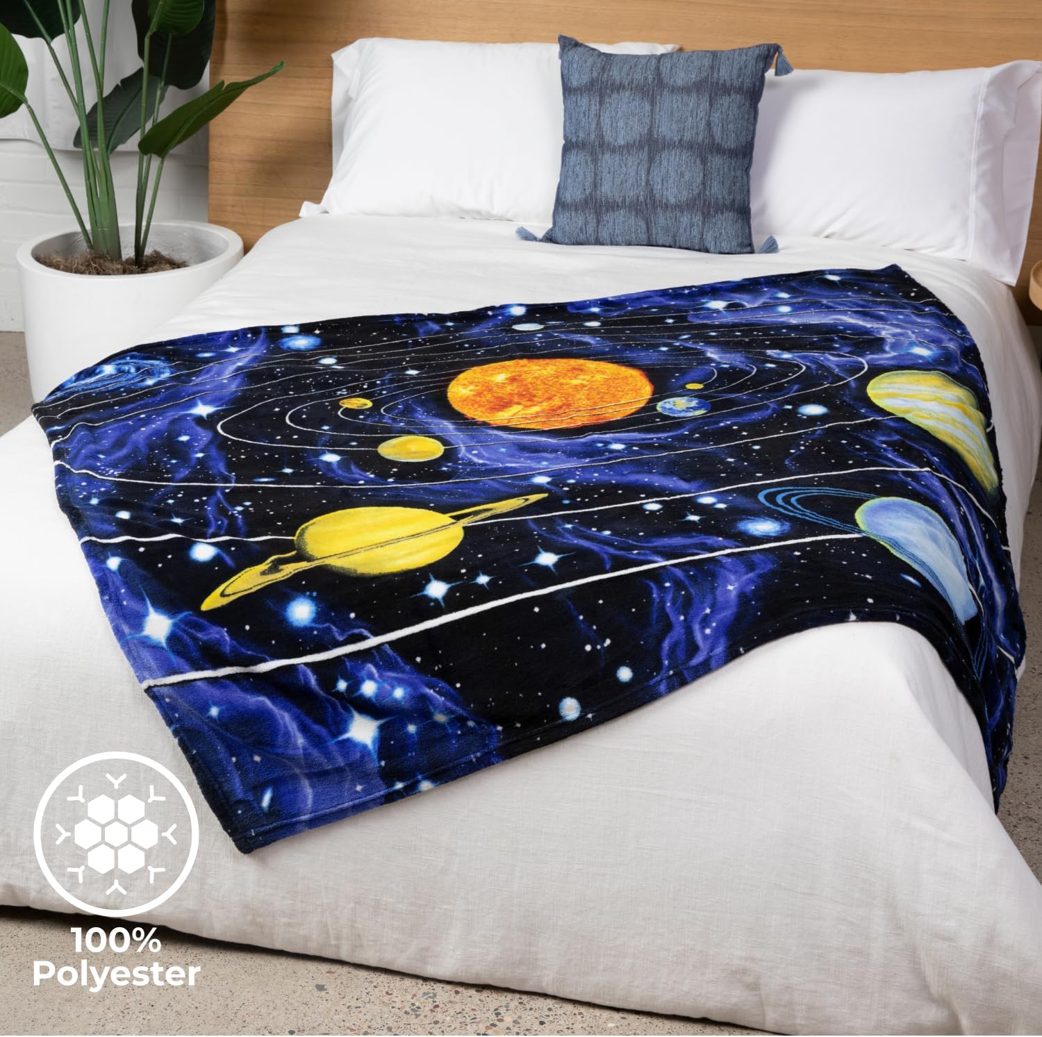 Fleece throw blanket - 50x60-inch plush space blanket with solar system design for kids and adults - soft and cozy for bed, couch, or travel - view 5