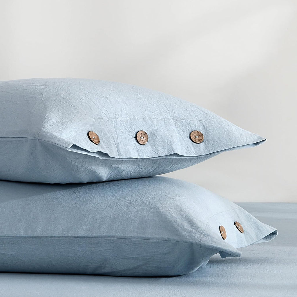 100% Washed Cotton Pillowcases, Standard, Button Closure | OEKO-TEX Certified, Pre-Shrunk, Natural Wrinkles, Linen-Look Texture for Everyday Bedding, Set of 2, 20 x 26 in