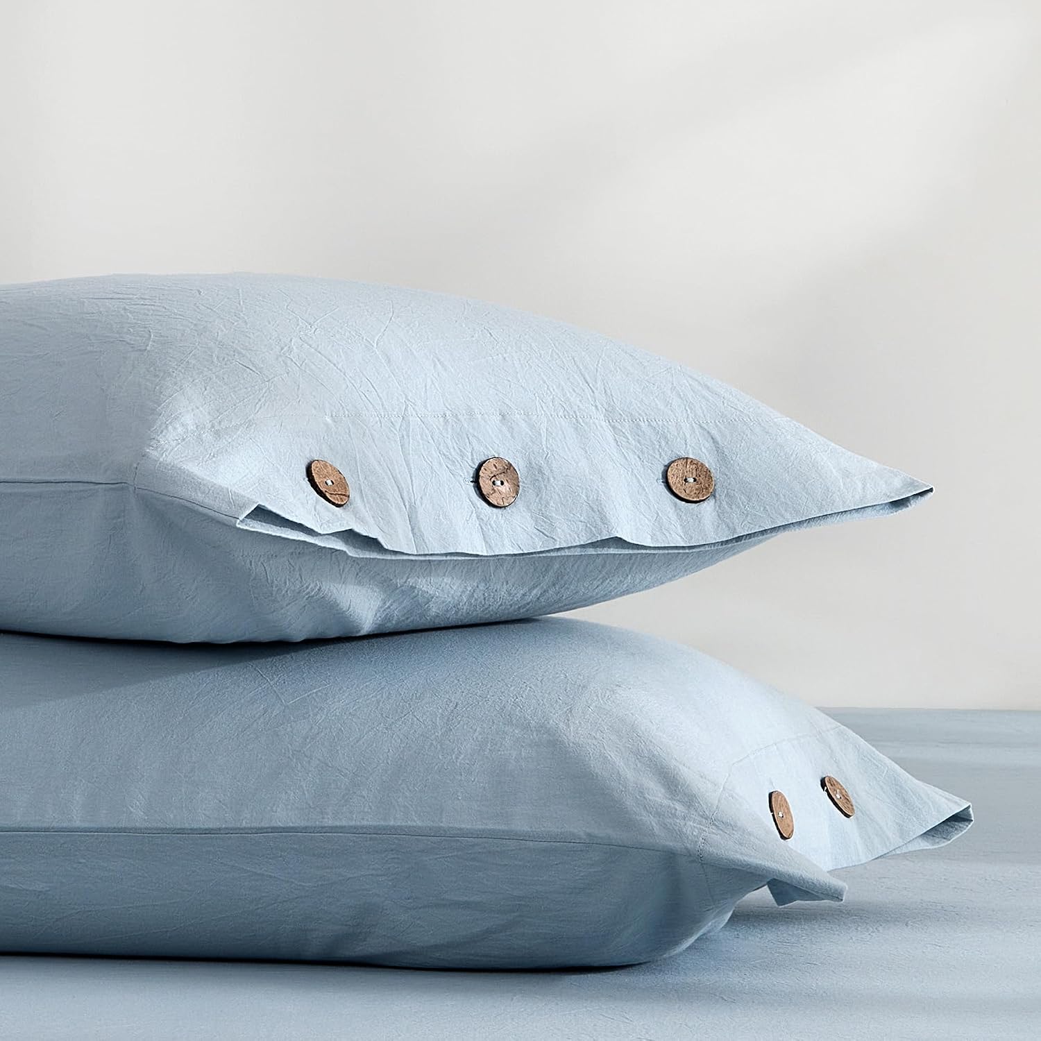100% Washed Cotton Pillowcases, Standard, Button Closure | OEKO-TEX Certified, Pre-Shrunk, Natural Wrinkles, Linen-Look Texture for Everyday Bedding, Set of 2, 20 x 26 in