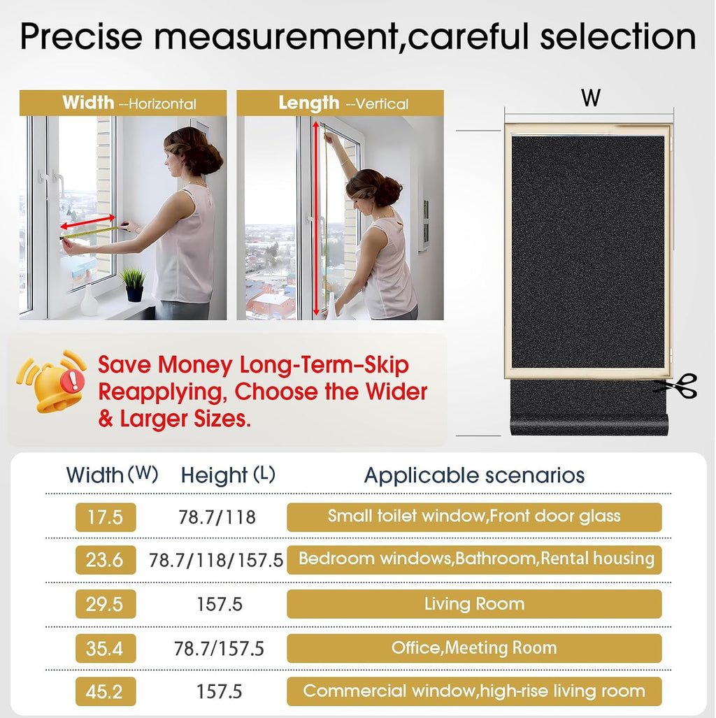 Blackout window privacy film, room darkening, 17.5" x 78.7" | 100% light blocking, no glue static cling removable, heat & UV blocking, renter friendly cover for daytime sleep bedroom - view 8