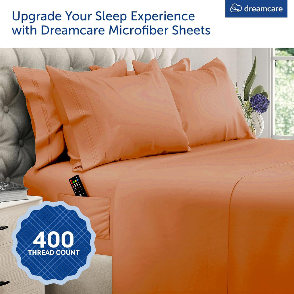 King Size Sheets Set - 6 pcs Breathable Cooling Bed Sheets -up to 21" Extra Deep Pocket King Sheet Set with Side Pockets Extra Soft 100% Brushed Hypoallergenic Hotel Luxury Bedding Terracota | up to 21" Extra Deep Pocket King Sheet Set with Side Pockets - - view 5
