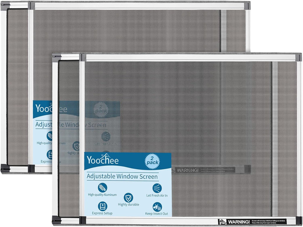 Expandable window screen, 2 pack adjustable window screen (18" h x 25" - 49" w), large replacement window screens with frame, durable replacement screen for window