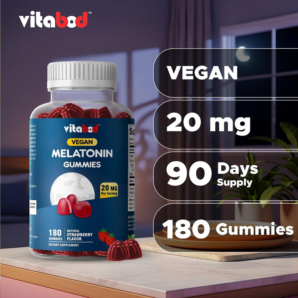 Melatonin 20mg Gummies - 180 Count - Drug Free - Natural Strawberry Flavor - Vegetarian, Non-GMO, Gluten Free (3 Bottles) - view 3