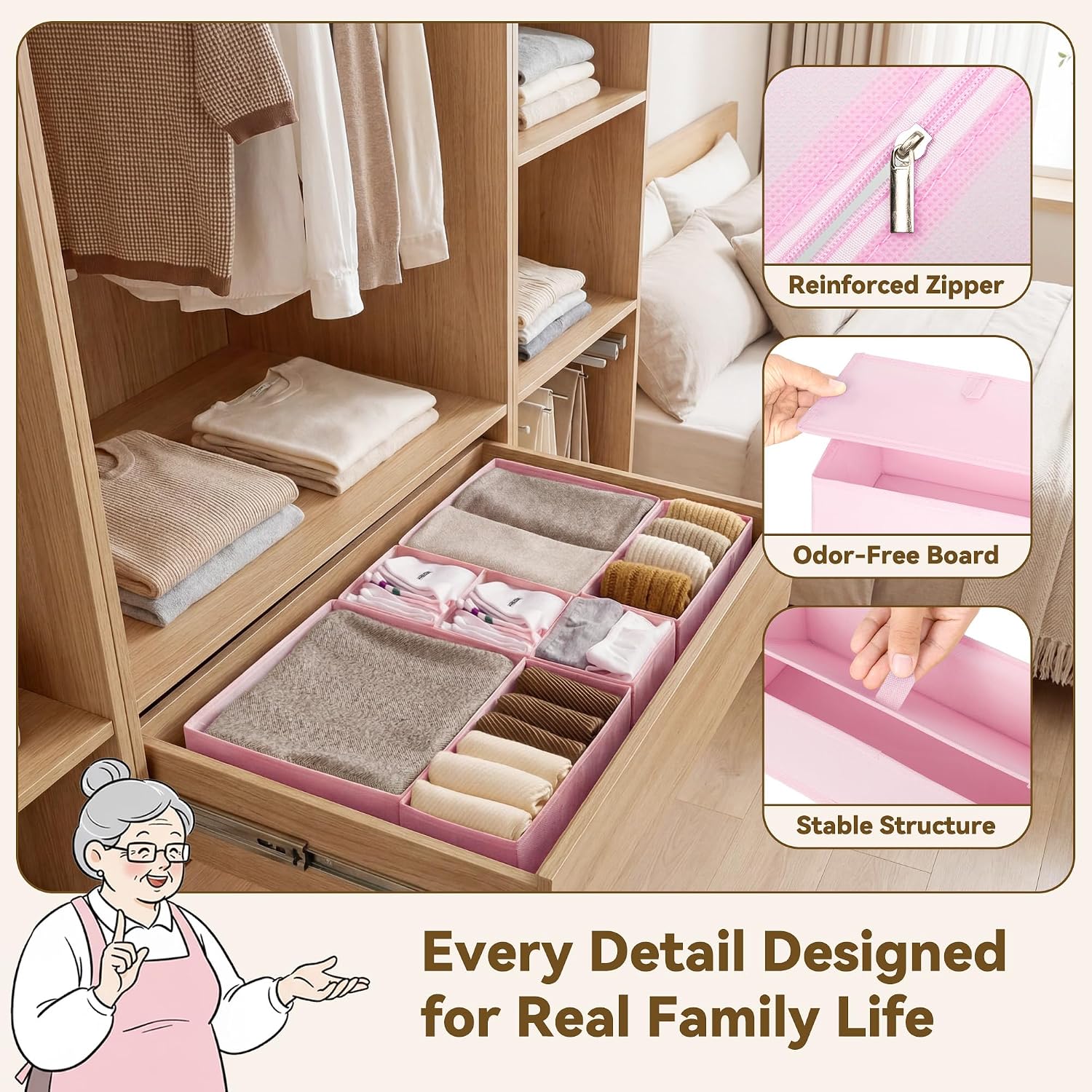 Drawer Organizer Clothes, 12 Pack Dresser Organizer Bins for Nursery, Closet Organization and Storage Dividers for Clothing, Baby Clothes, Underwears, Pink - view 5