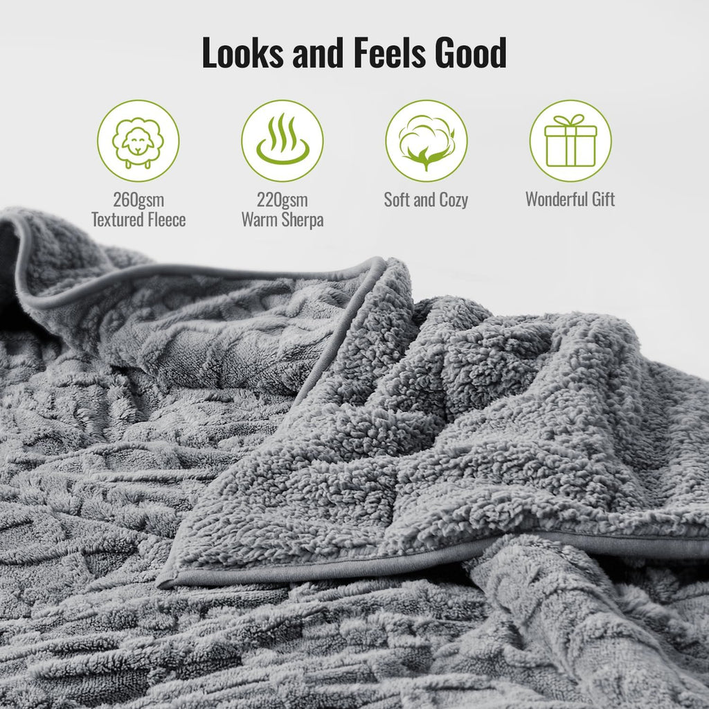 Jacquard Weighted Blankets for Adults Queen Size 15lbs, Dual-Sided Soft Sherpa Heavy Blanket, Thick Blanket Throw for Sleeping, 60 x 80 Inches, Light Grey - view 2