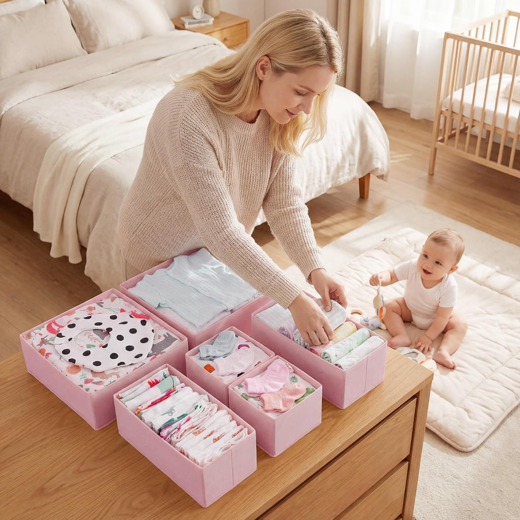 Drawer Organizer Clothes, 12 Pack Dresser Organizer Bins for Nursery, Closet Organization and Storage Dividers for Clothing, Baby Clothes, Underwears, Pink - view 7