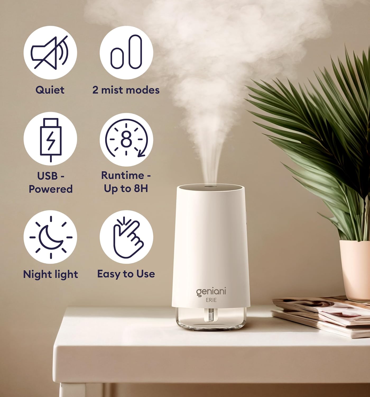 Portable cool mist humidifiers for bedroom & office - ultrasonic humidifier for home, baby, small room with auto shut off, 250ML easy to clean water tank - view 3