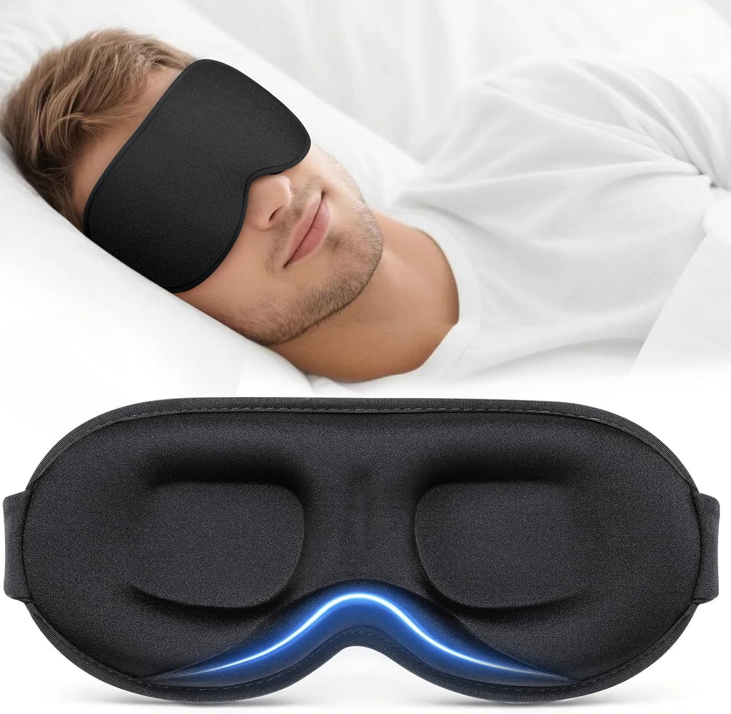 Sleep Mask for Men Women - 100% Blackout Eye Masks for Sleep - 3D Soft Sleeping Mask for Side Sleepers - Zero Pressure Lash Extensions Eye Cover Shade for Airplane Travel Essentials, Black