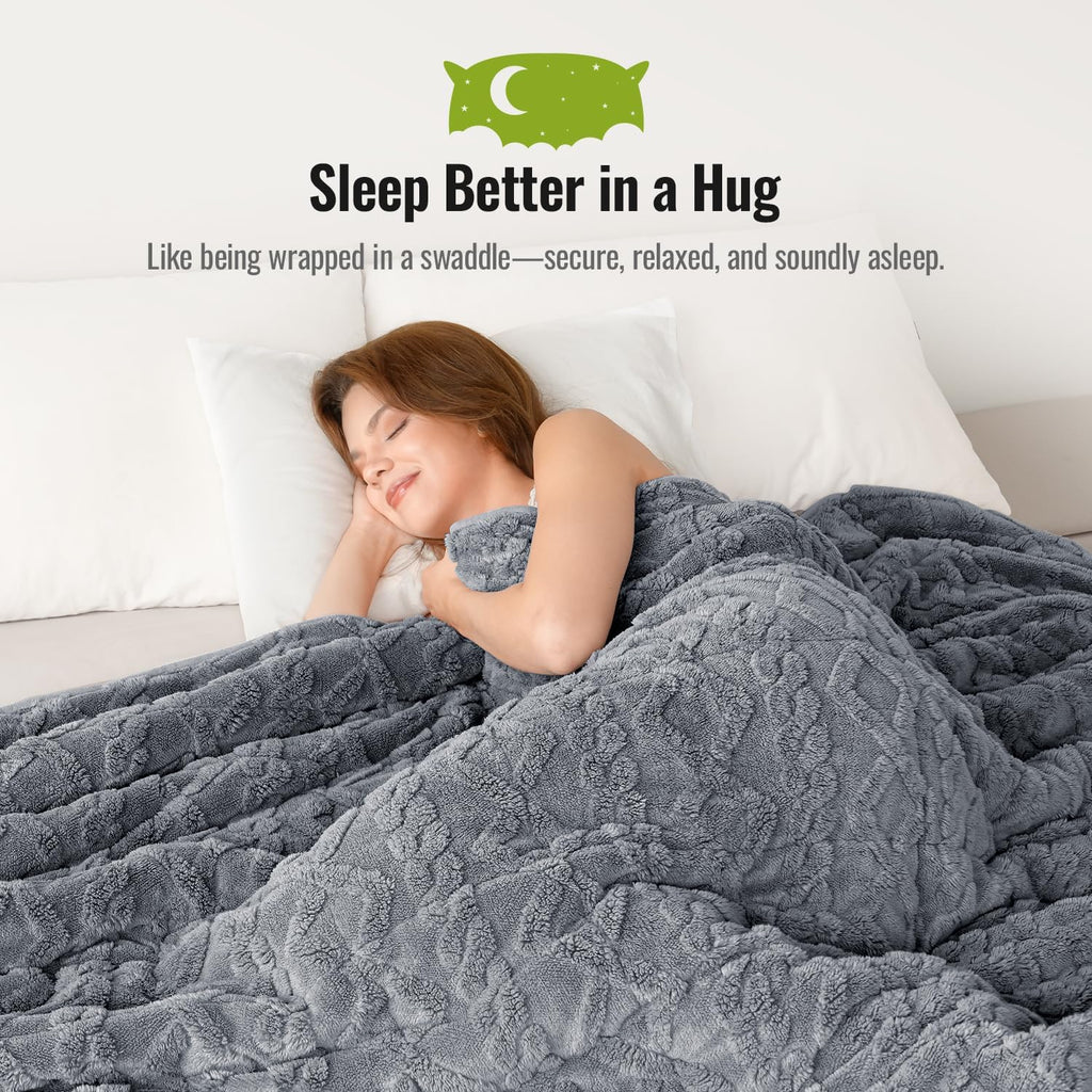 Jacquard Weighted Blankets for Adults Queen Size 15lbs, Dual-Sided Soft Sherpa Heavy Blanket, Thick Blanket Throw for Sleeping, 60 x 80 Inches, Light Grey - view 3