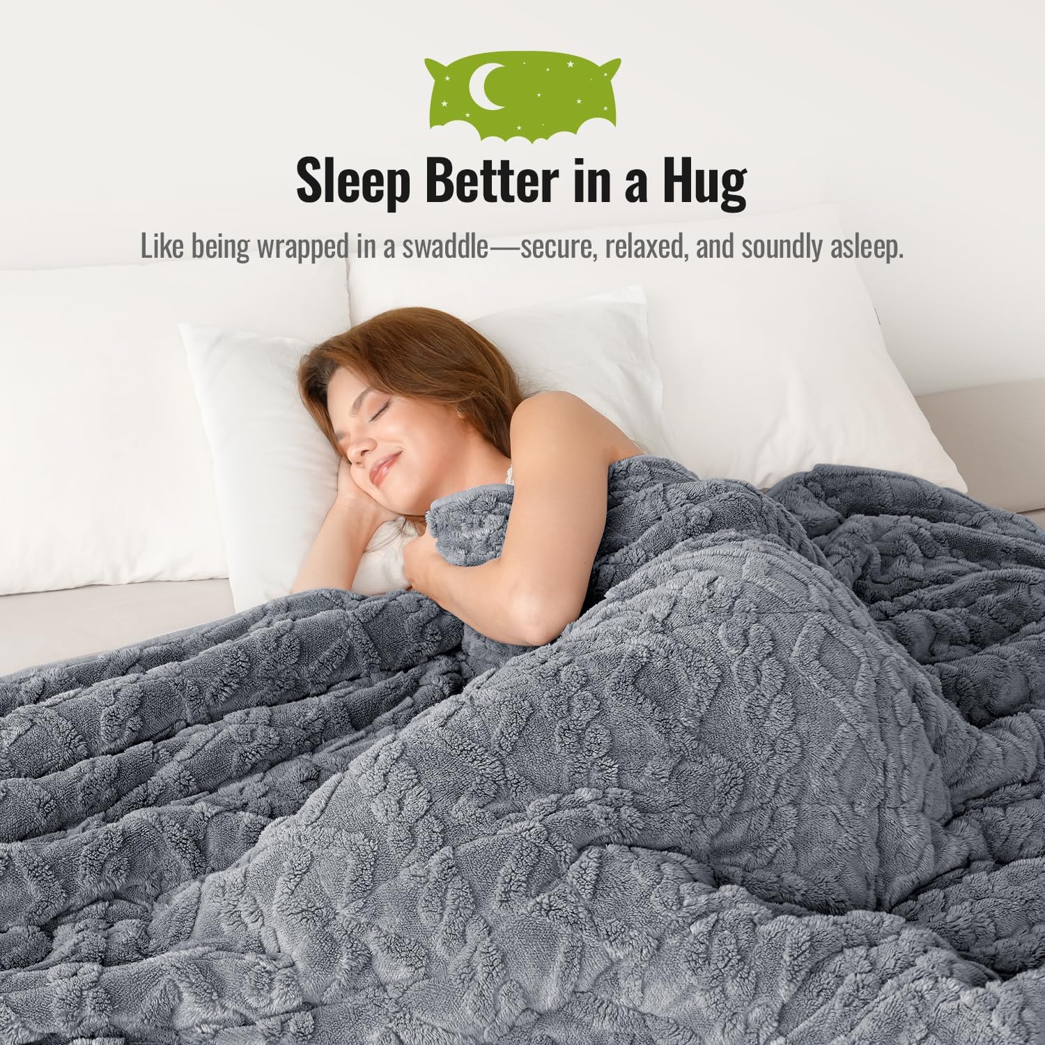 Jacquard Weighted Blankets for Adults Queen Size 15lbs, Dual-Sided Soft Sherpa Heavy Blanket, Thick Blanket Throw for Sleeping, 60 x 80 Inches, Light Grey - view 3