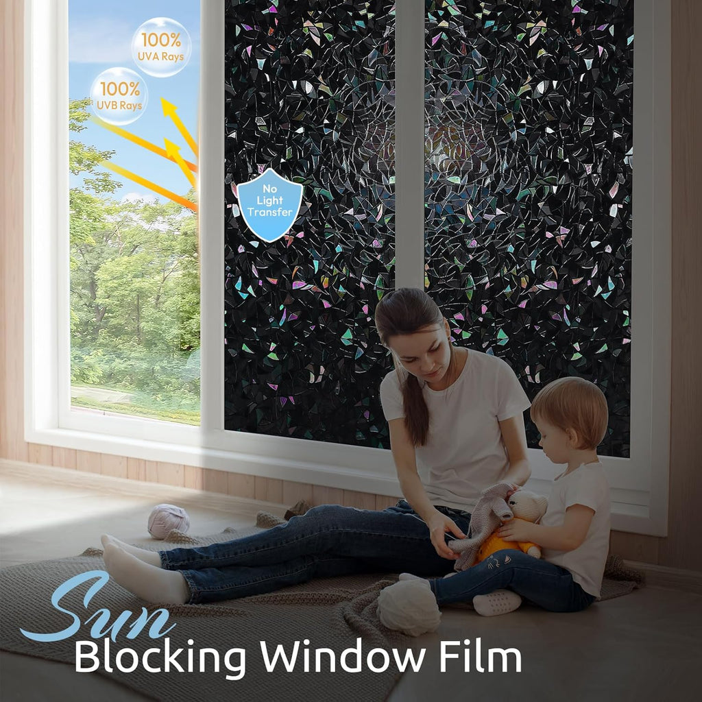 Rainbow window privacy film, stained cling, black, 23.6" x 157.4" | decorative static sticker, non-adhesive reusable window tint, heat control UV blocking coverings for home doors, living room - view 5