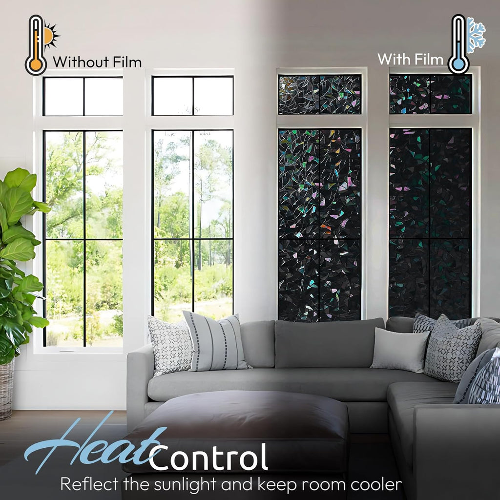 Rainbow window privacy film, stained cling, black, 23.6" x 157.4" | decorative static sticker, non-adhesive reusable window tint, heat control UV blocking coverings for home doors, living room - view 6