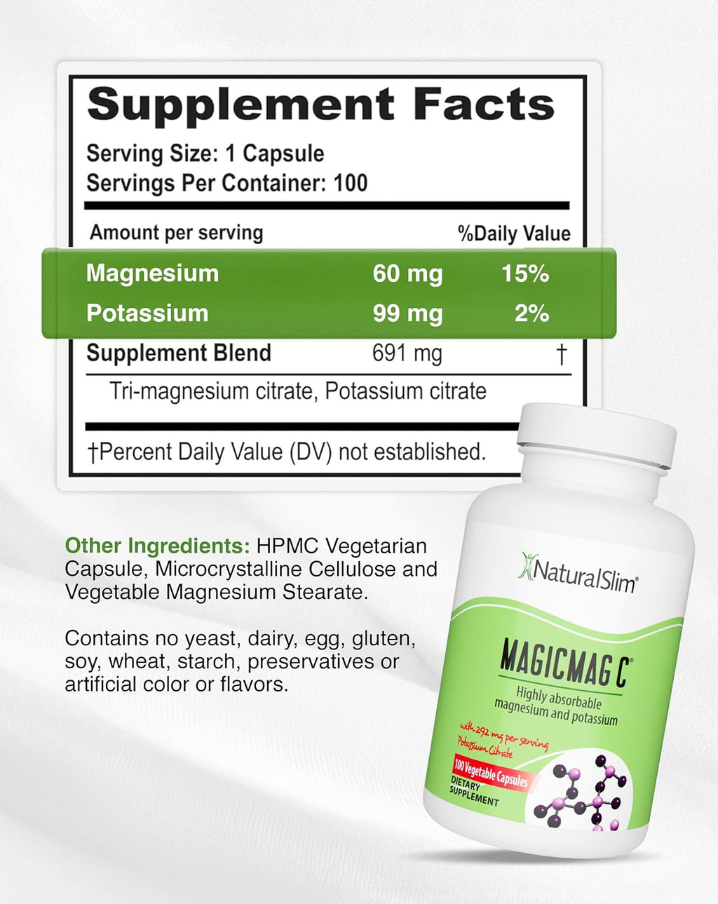 Magnesium citrate capsules for muscle relaxation, sleep quality, nerve function & electrolyte support, daily magnesium supplement for men and women, 100 capsules 2 pack - view 3