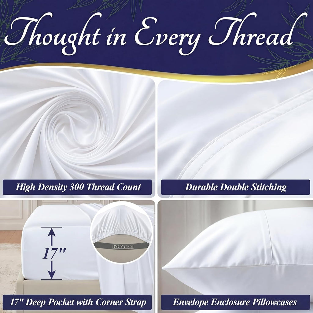 100% Viscose Derived from Bamboo Sheets King Size - Luxury 4 Pc Naturally Cooling Sheets, Ultra Soft Bed Set - Deep 17" Pockets, Durable Double Stitching, Oeko Tex Standard (White) - view 5