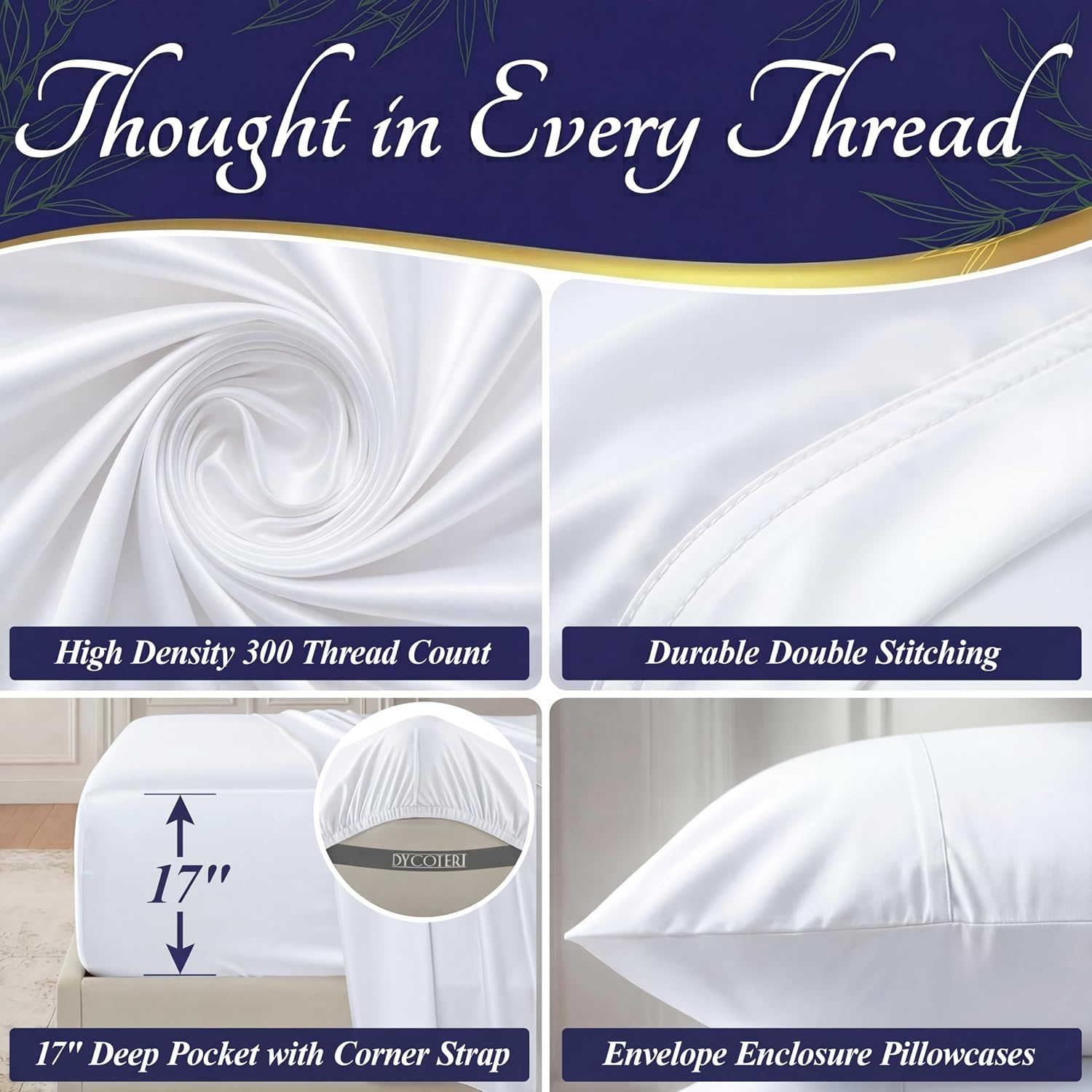 100% Viscose Derived from Bamboo Sheets King Size - Luxury 4 Pc Naturally Cooling Sheets, Ultra Soft Bed Set - Deep 17" Pockets, Durable Double Stitching, Oeko Tex Standard (White) - view 5