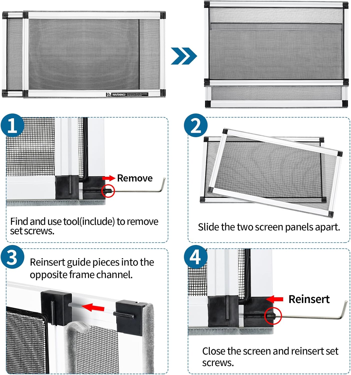 Expandable window screen, 2 pack adjustable window screen (18" h x 25" - 49" w), large replacement window screens with frame, durable replacement screen for window - view 7