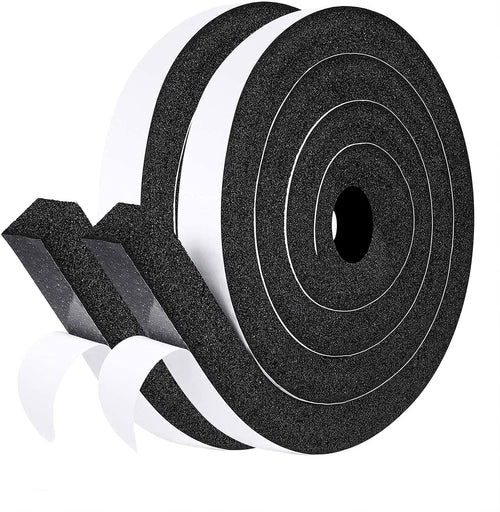 AC Window Seal Foam Tape, 1" x 1" Thick Foam Weather Strip, Black | High Resilience Foam Tape Seals Large Gaps Around Ac Windows and Doors, 6.5ft x 2 Rolls, Strong Adhesive, Install in Minutes