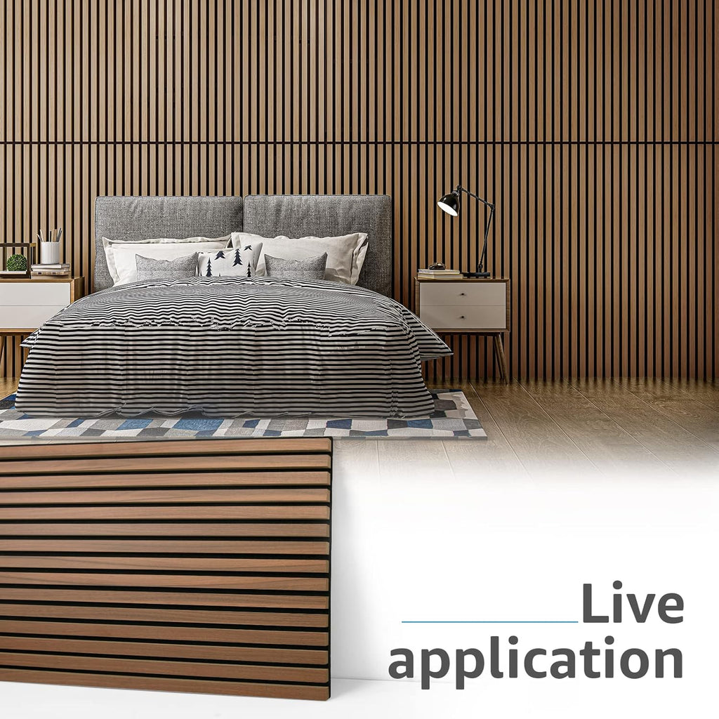 2 Wood Slat Acoustic Panels for Wall and Ceiling - 3D Fluted Sound Absorbing Panel with Wood Finish - Walnut | Noise Control, Easy to DIY, Natural Texture, Sustainable Material, Ideal for Homeowners, Designers, for Living Room, Office - view 6