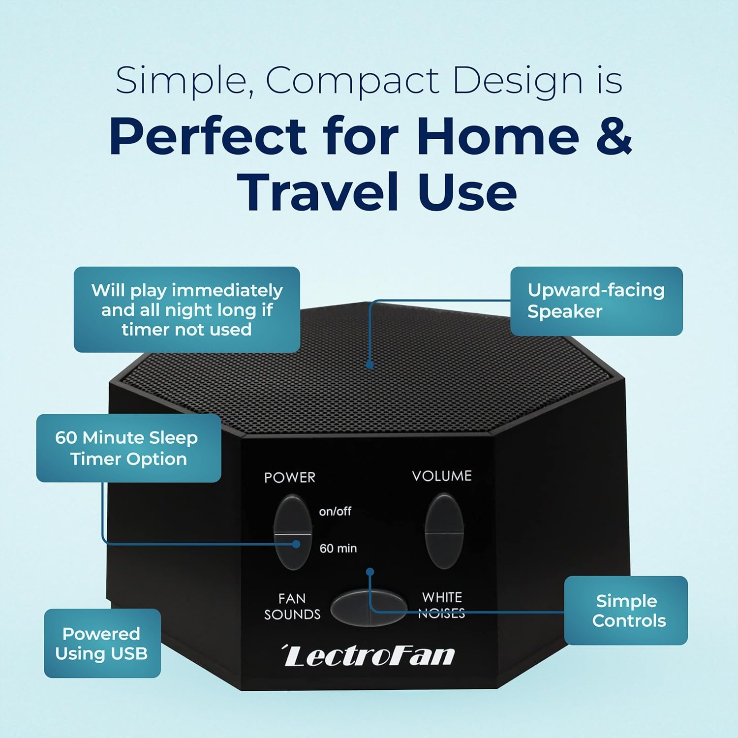 Soothing sound machine for sleep - built-in sleep timer - compact design - non-looping sounds - speech privacy - black - view 7