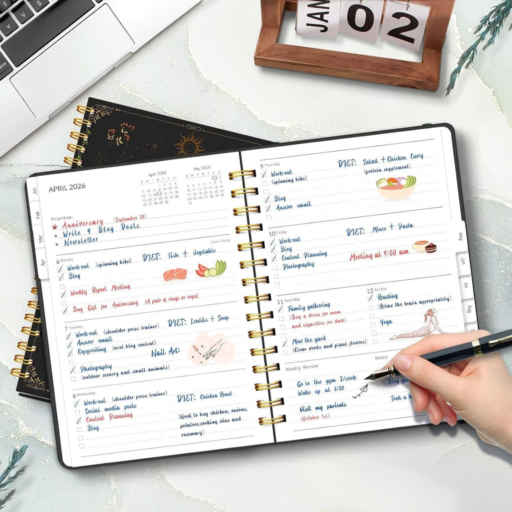 2026 Planner, A5 Weekly and Monthly Planners with Tabs, Spiral Bound Daily Calendar 2026 Planner, Agenda Organizers from Jan. to Dec., Hardcover Habit Tracker Journal 6.18" x 8.5"(Green Butterfly) - view 2