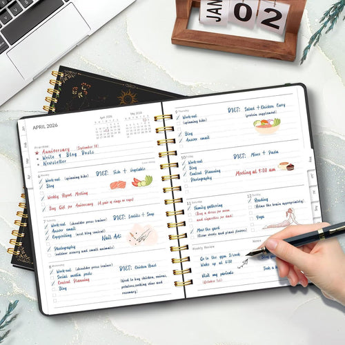 2026 Planner, A5 Weekly and Monthly Planners with Tabs, Spiral Bound Daily Calendar 2026 Planner, Agenda Organizers from Jan. to Dec., Hardcover Habit Tracker Journal 6.18" x 8.5"(Green Butterfly) - view 2