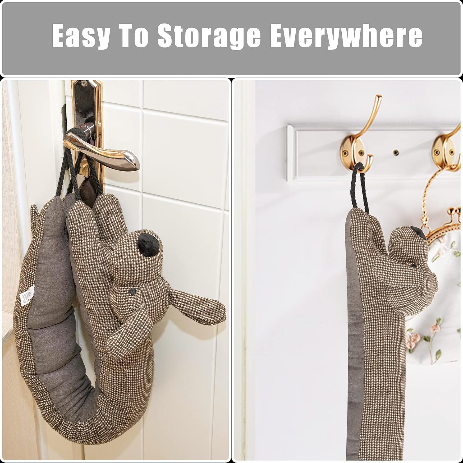 Under door draft stopper decorative wind stopper 36 inch for door & window, weighted animal air draft stopper for bottom of door with hanging loops - brown dog - view 7