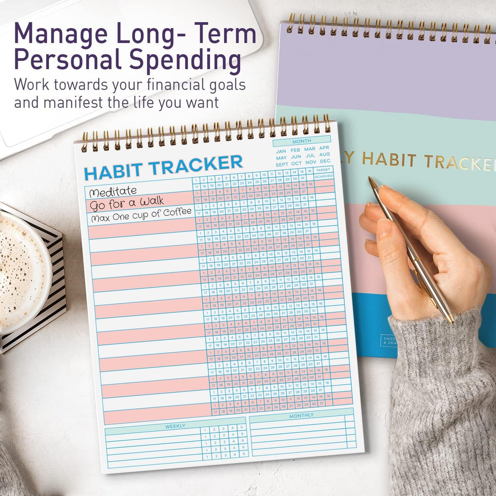 S&O Striped Habit Tracker Calendar - 24 Month Daily task Journal - Undated Routine Planner with Personalized Goal Chart for Health, Fitness & Finance - Weekly Chore Chart for Adults - view 7