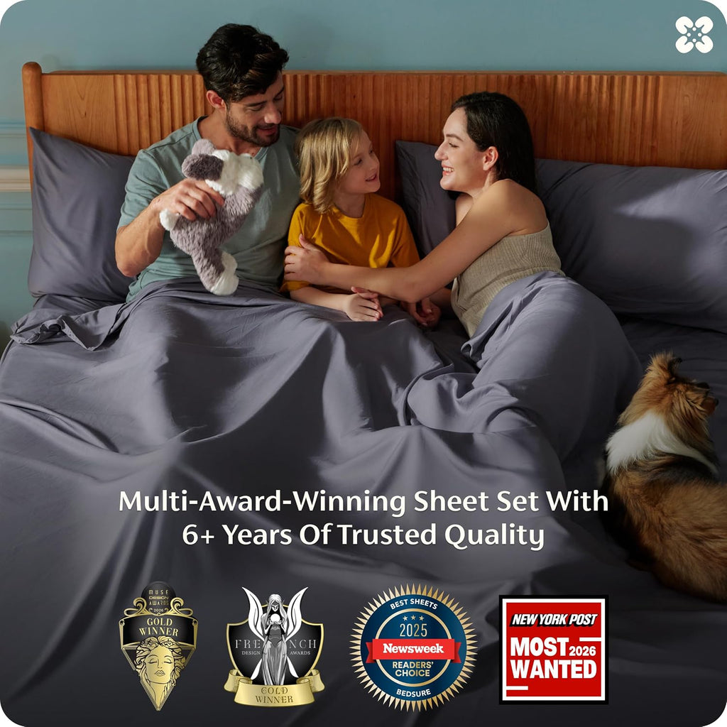 100% rayon derived from bamboo queen sheets, 4 pieces | cooling sheets for hot sleepers, breathable & silky soft, 16" deep pocket, hotel luxury bedding, dark grey - view 3