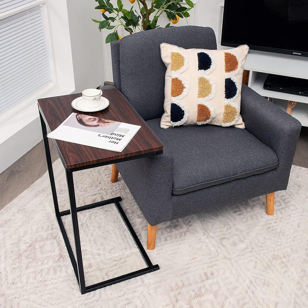 C Shaped End Table, Couch Sofa Side TV Tray for Coffee Snack Laptop, Vintage Bedside Table for Living Room, Bedroom - view 2