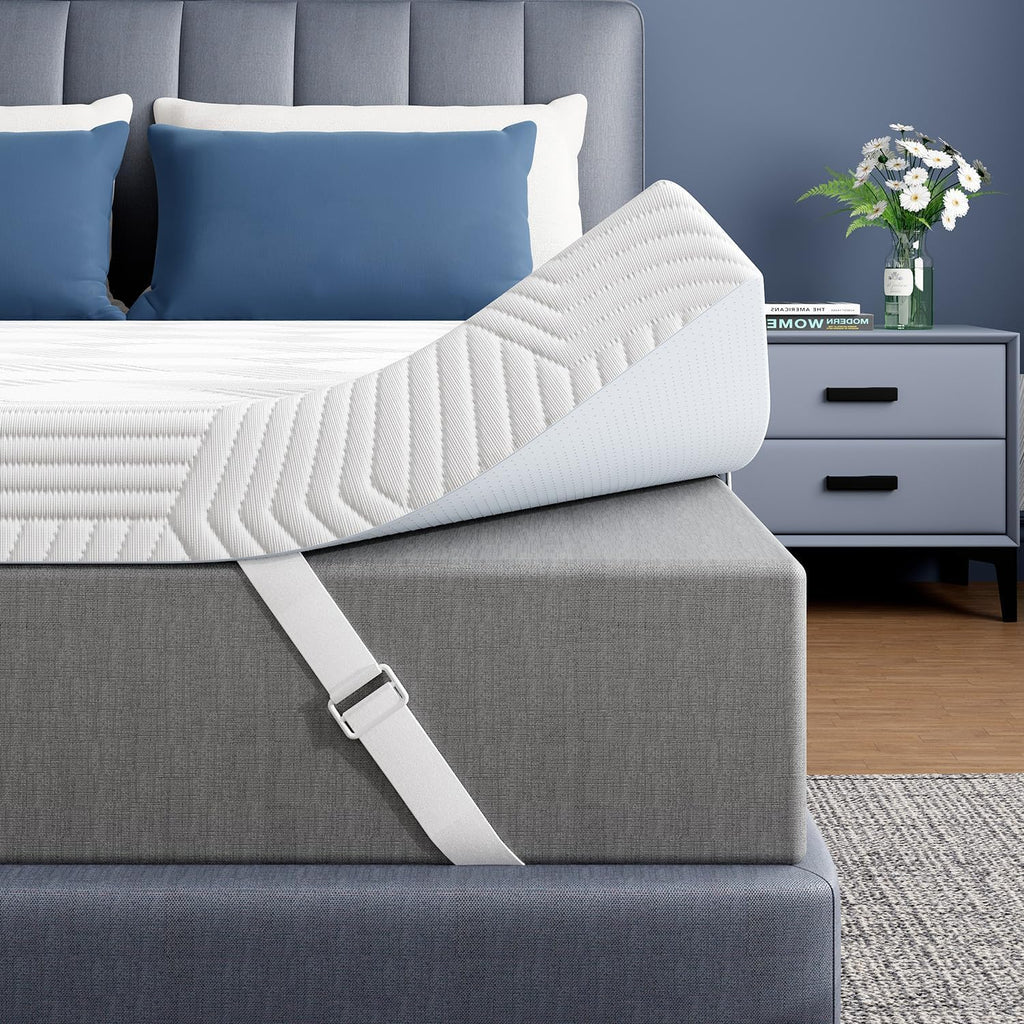 4 Inch Queen Size Gel Memory Foam Mattress Topper,Washable Cover | Pressure-Relieving Mattress Topper for Back Pain,High Density Cooling Pad,Non-Slip Design,Removable & Washable Bamboo Cover
