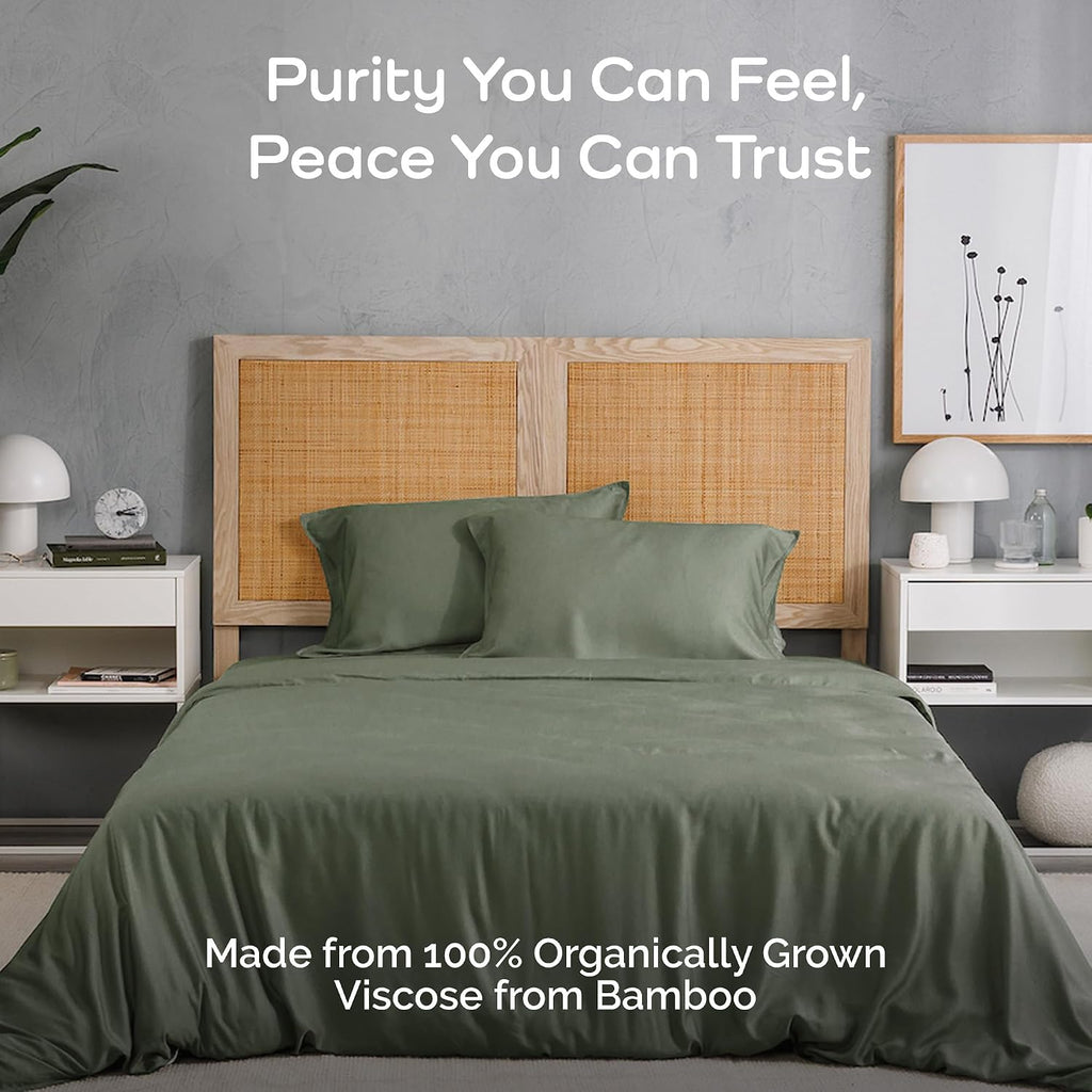 Bamtek100% Viscose Derived from Bamboo Duvet Cover Set King Size, 3 PC | Luxury Cooling Duvet Cover for Hot Sleepers, Silky Buttery Soft Comforter Cover & 2 PC King Pillowcases, Moss - view 2