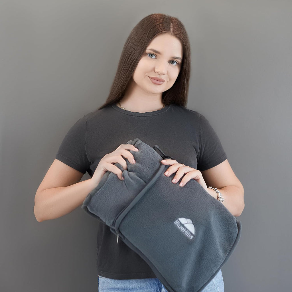 Premium Soft Travel Blanket Pillow 2-in-1 Airplane Warm - Gray | 2 in 1 Airplane Blanket Pillow, Hand Luggage Strap & Backpack Clip, Lightweight & Compact, Must Have Essential Travel Gifts - view 7
