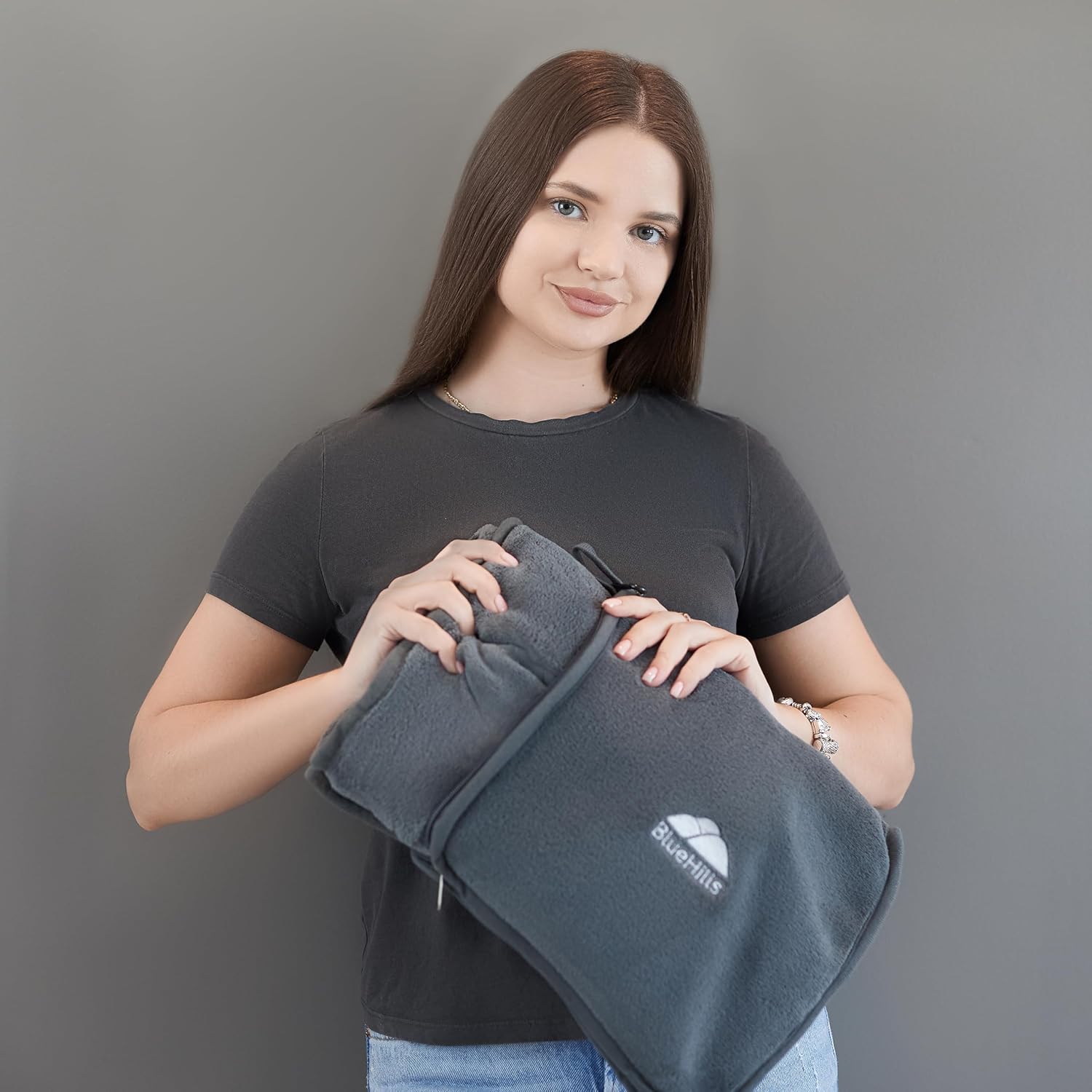 Premium Soft Travel Blanket Pillow 2-in-1 Airplane Warm - Gray | 2 in 1 Airplane Blanket Pillow, Hand Luggage Strap & Backpack Clip, Lightweight & Compact, Must Have Essential Travel Gifts - view 7