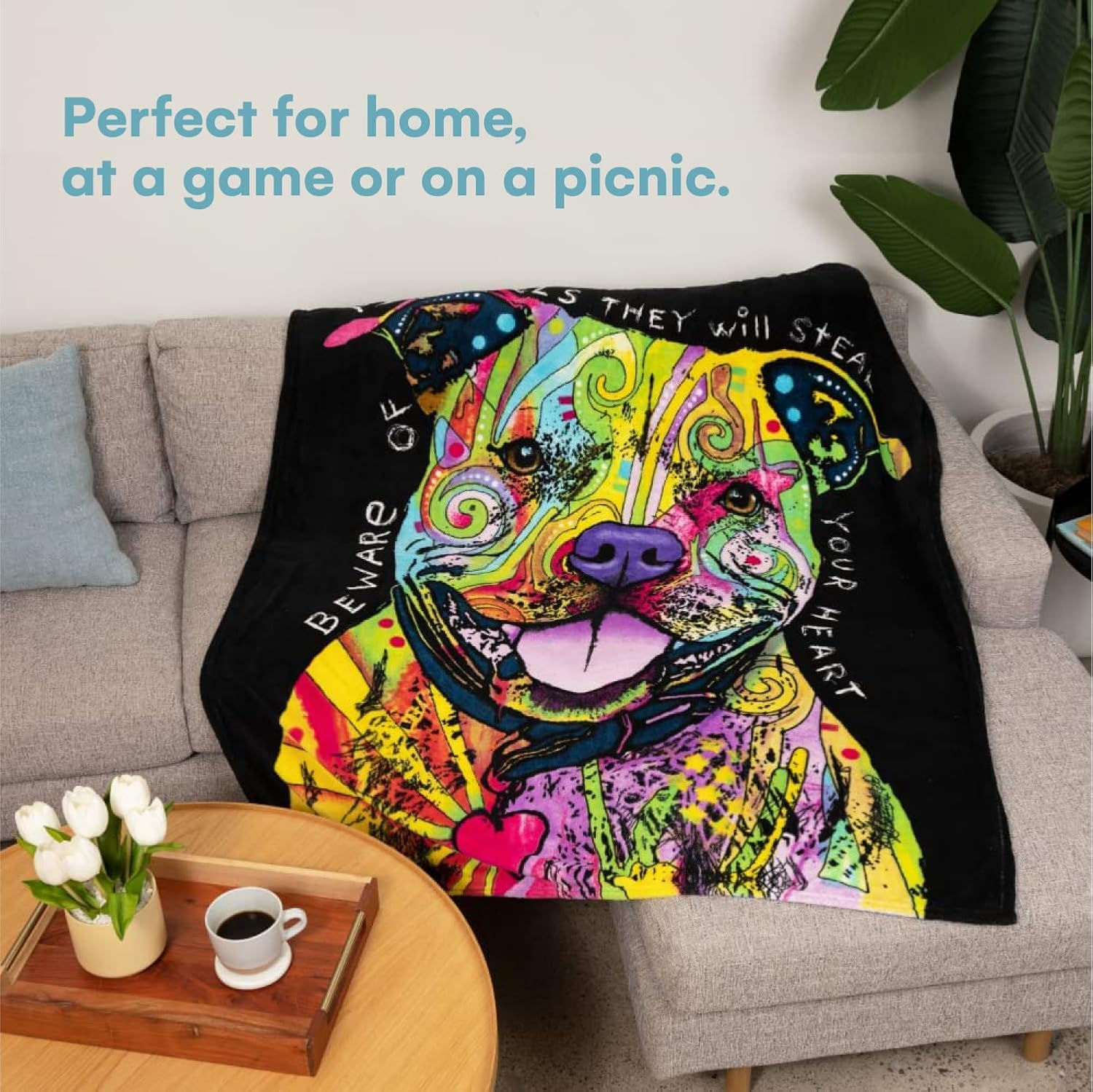 75x90-inch pit bull fleece blanket - pitbull throw blanket for adults and kids - soft and cozy for bed, couch, or travel - thoughtful gifts for women and dog lovers - view 4
