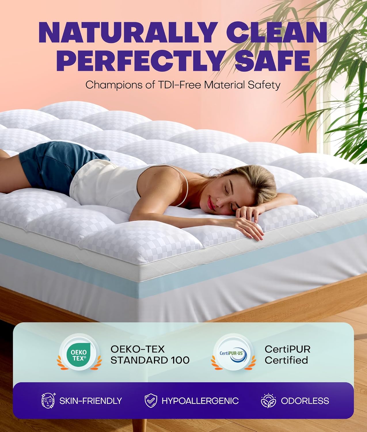 Dual layer 4 inch memory foam mattress topper for pressure relief with 4X support, 2" pillow top full mattress topper 50% viscose made from bamboo plus 2" cooling gel memory foam mattress pad - view 5
