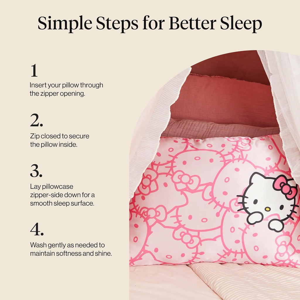 X Hello Kitty Satin Pillowcase - Size 19x36, Pink Kitty Faces | Softer Than Silk Pillow Cases, Smooth Cooling Satin Pillow Case Perfect for Toddlers, Wrinkle-Free, and Machine Washable - view 7