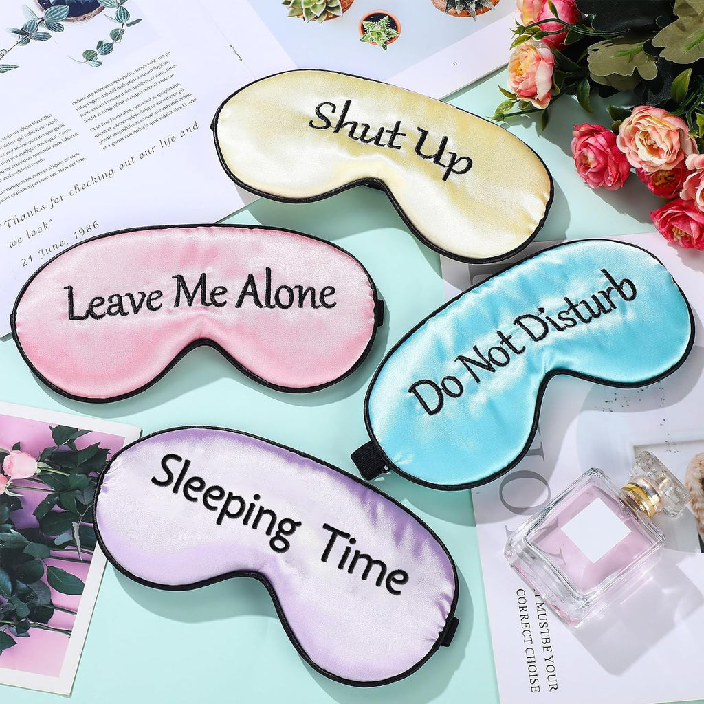 4 Pieces Funny Sleep Mask Silk Eye Mask Soft Blackout Blindfold with Adjustable Strap Sleeping Eye Cover for Women Men Night Travel, Nap, Meditation(Purple, Yellow, Light Blue, Pink) - view 7