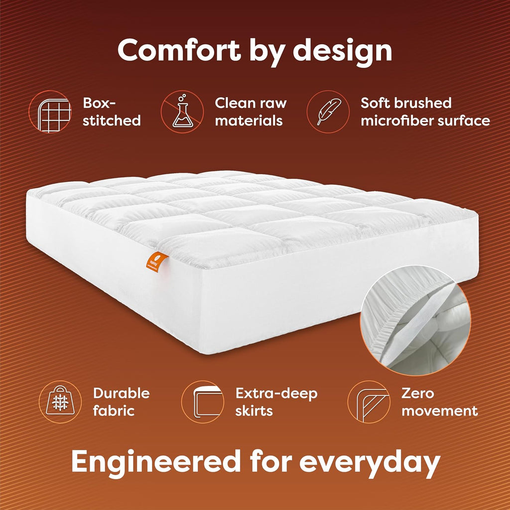 Hypoallergenic Mattress Cover- Overstuffed - Deep Pocket - Goose Down Alternative Pillow Top Mattress Topper Queen - 60" W x 80" L - view 2