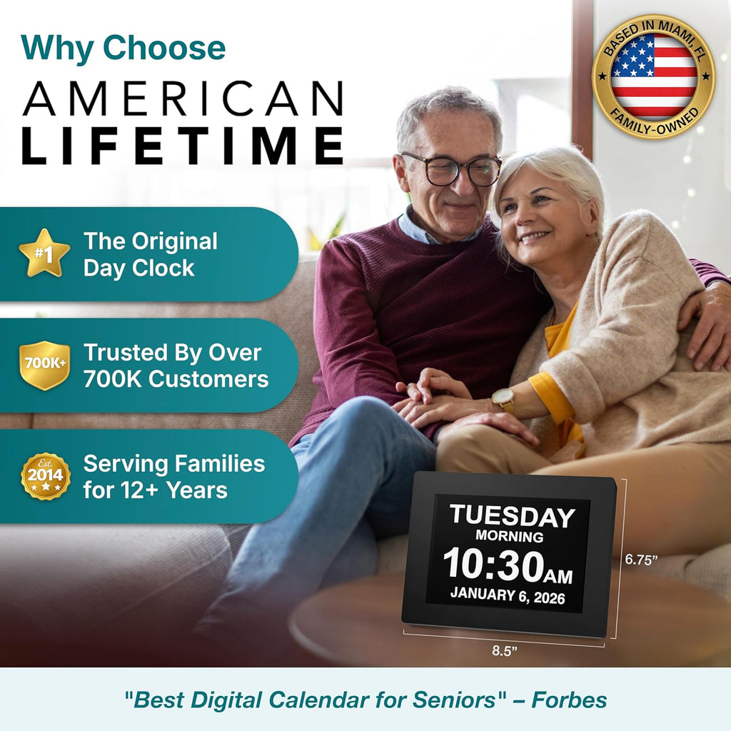 Large digital clock for seniors, large display with custom alarms, calendar clock with day & date for elderly, clear numbers dementia digital clock black - view 2