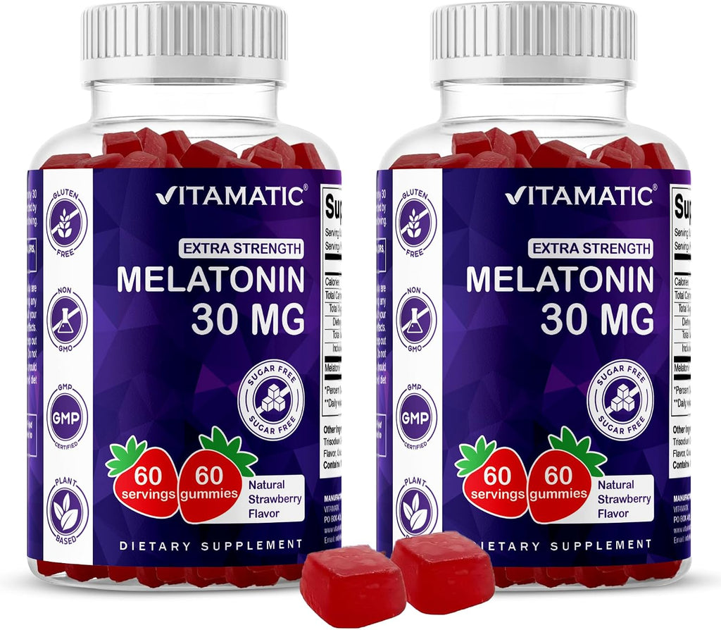 Sugar Free Melatonin 30mg per Gummy - 60 Servings - 60 Vegetarian Gummies - Non-Habit Forming Supplement (60 Count (Pack of 2))