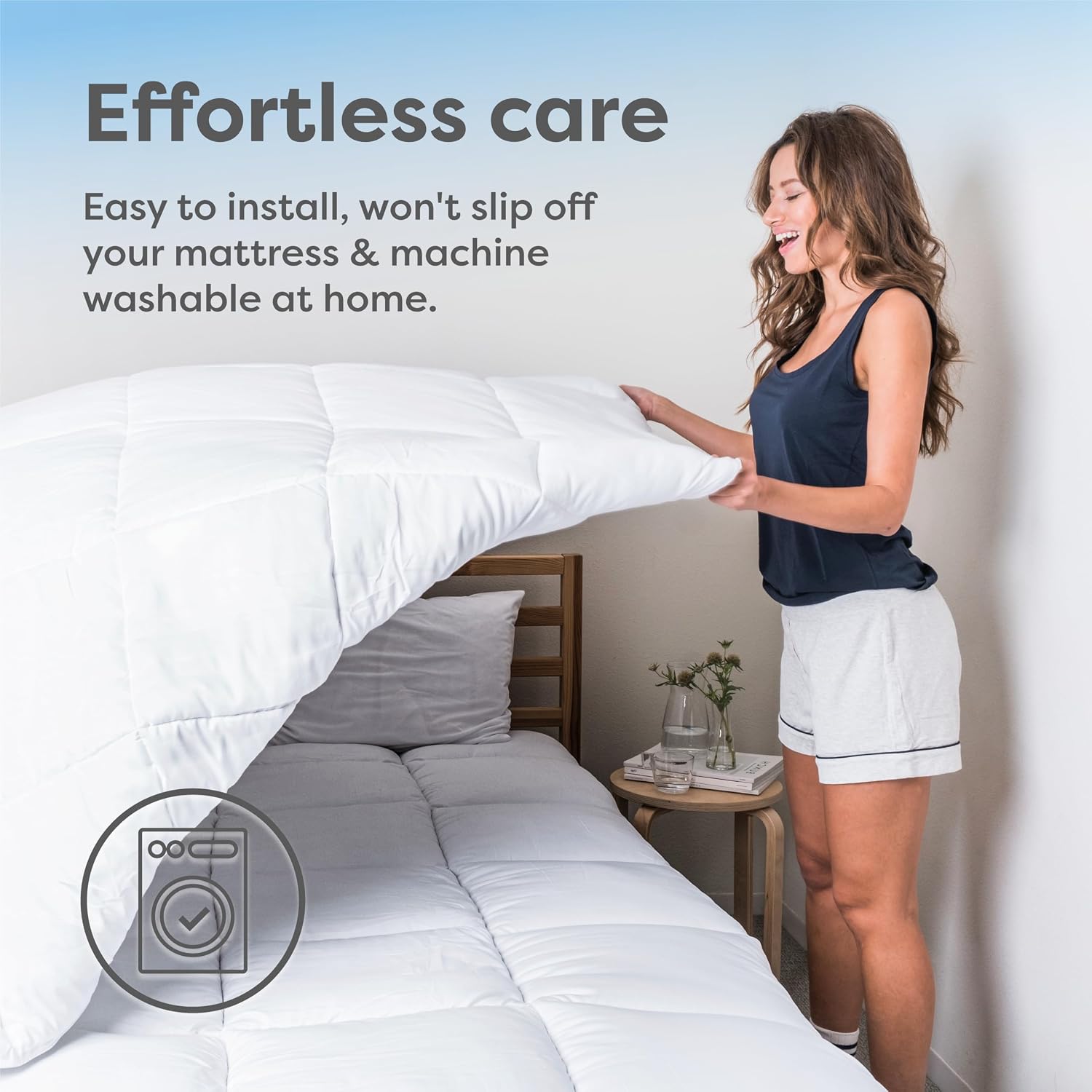 Hypoallergenic Mattress Cover- Overstuffed - Deep Pocket - Goose Down Alternative Pillow Top Mattress Topper Queen - 60" W x 80" L - view 5
