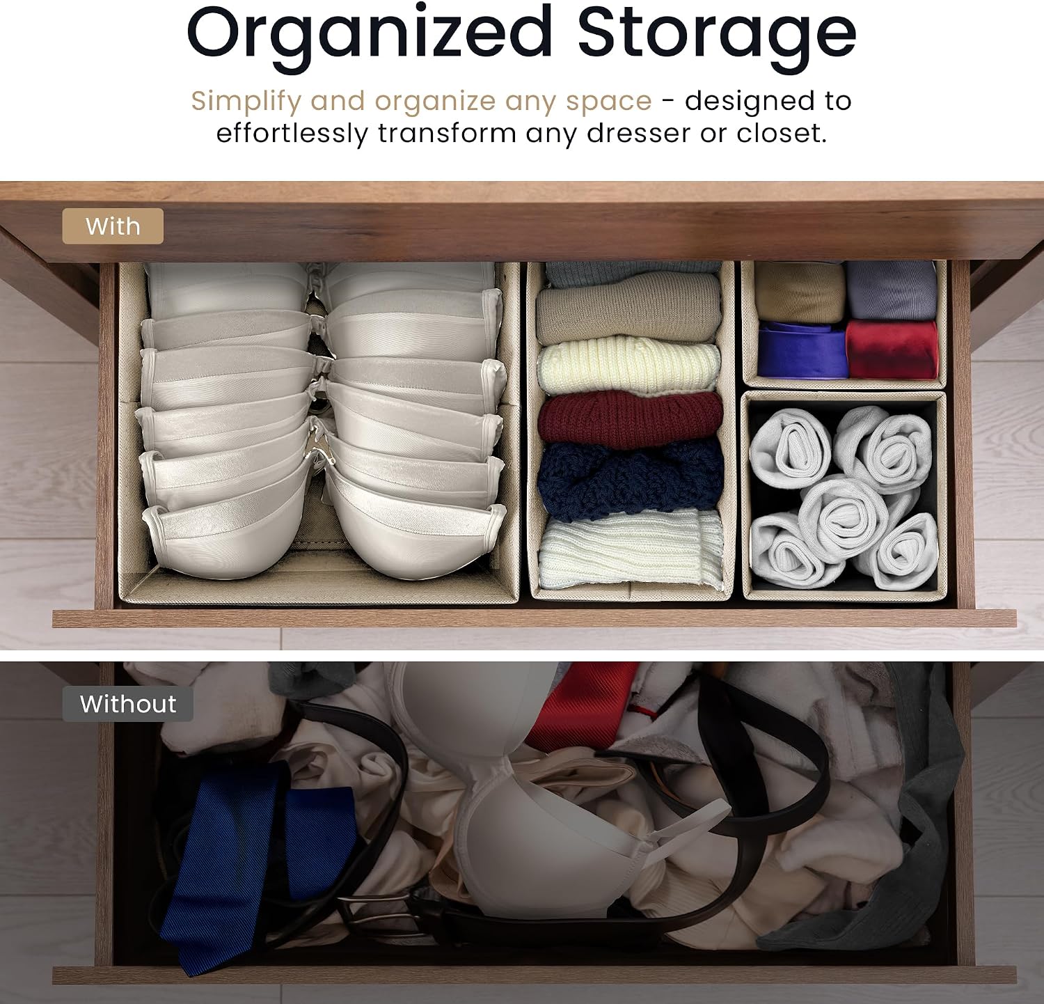 Reli. Drawer Organizers Clothes 14 Pack | Foldable Dresser Drawer Organizer | Beige Dresser Drawer Organizers | Fabric Drawer Dividers, Foldable Closet Storage Bins, Socks, Underwear, Ties, Bras, Nursery - view 7