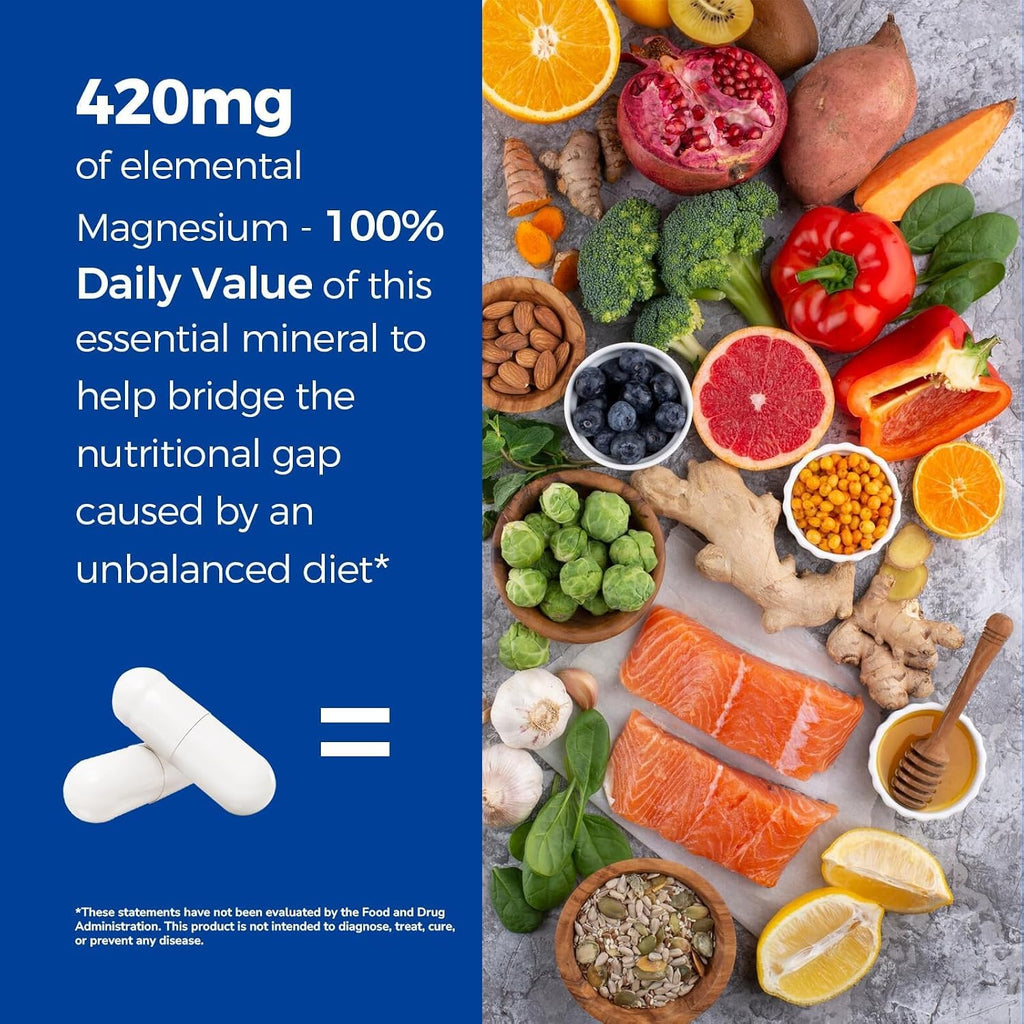10 in 1 Magnesium Complex, 420mg Elemental Magnesium 240 Capsules | Ultra Strength, Max Absorption | Chelated Magnesium Supplement for Women Men Nerves, Bone & Heart Health | Non-GMO - view 5