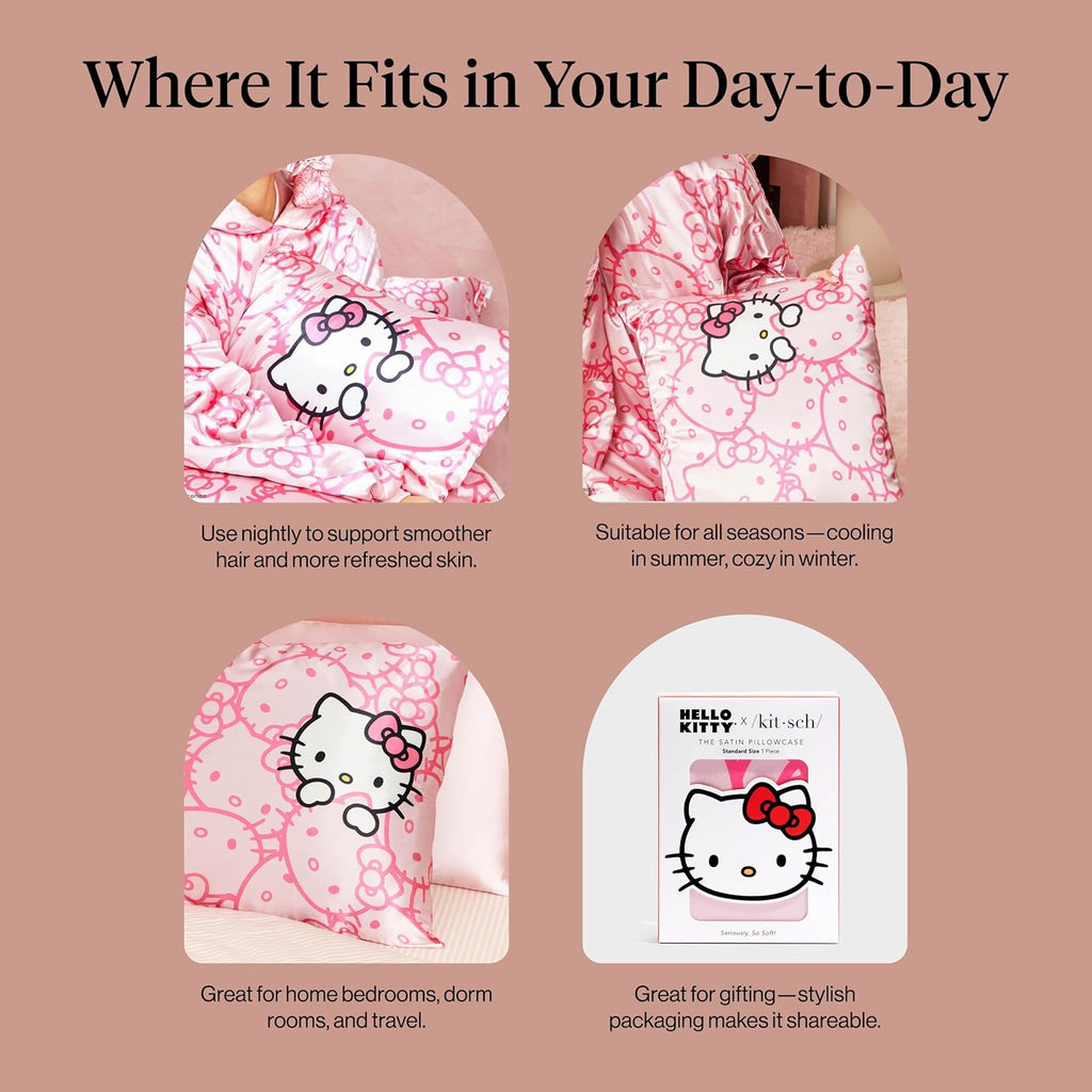 X Hello Kitty Satin Pillowcase - Size 19x36, Pink Kitty Faces | Softer Than Silk Pillow Cases, Smooth Cooling Satin Pillow Case Perfect for Toddlers, Wrinkle-Free, and Machine Washable - view 6