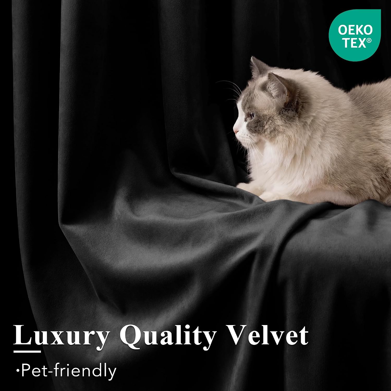 Black Velvet Blackout Curtains Grommet Thermal, W52 x L84, 2 Panels | Thermal Insulated, 300GSM Soft Velvet, Curtain Panels Chill Resist, Noise Reducing, Living Room, Bedroom, Home Theater - view 5