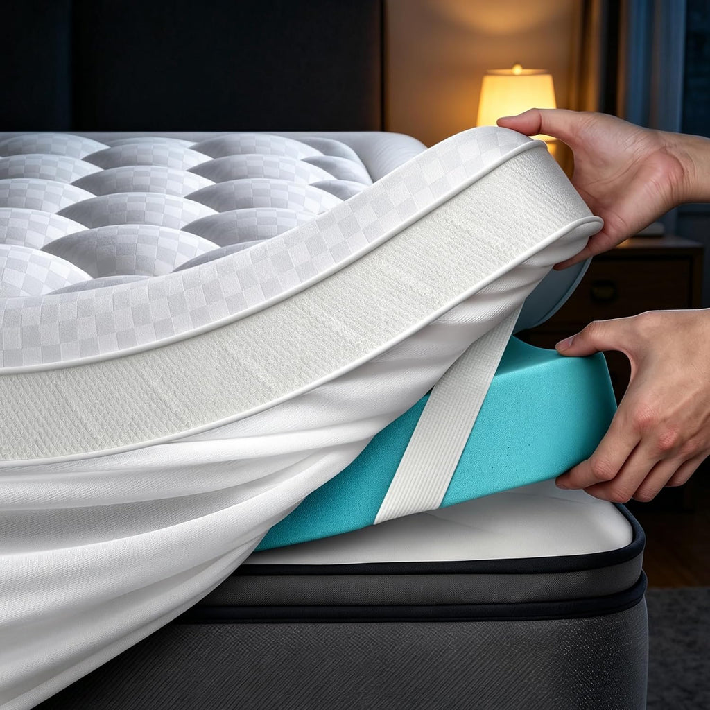 5 inch mega support memory foam queen mattress topper for pressure relief, dual layer 2.5" pillow top mattress topper queen plus 2.5" cooling gel infused memory foam mattress pad