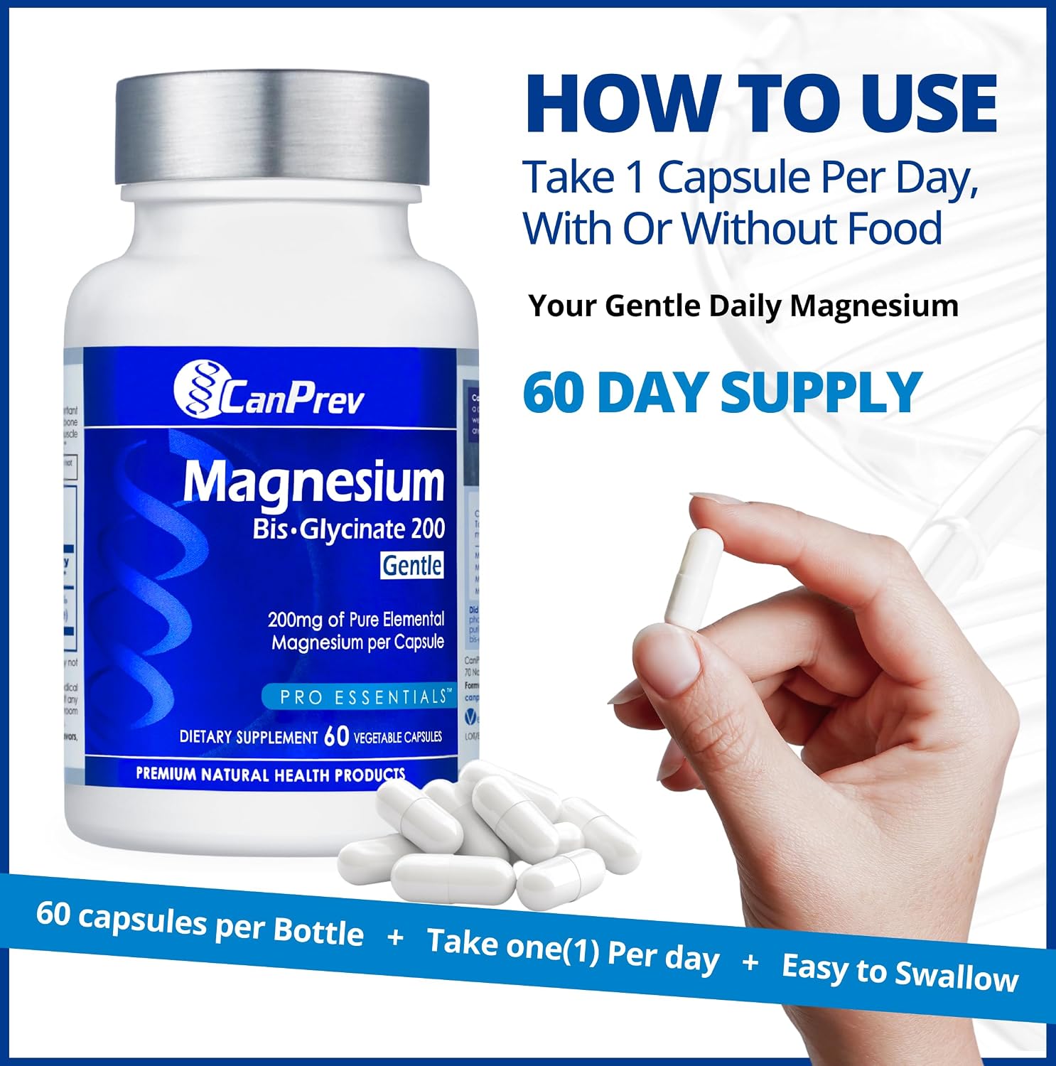Magnesium bisglycinate 200mg gentle 60 veg caps, 60-day supply, chelated magnesium supplement for bone & muscle support, easy to digest, promote relaxation & comfort, vegan, non-GMO, no sugar - view 5