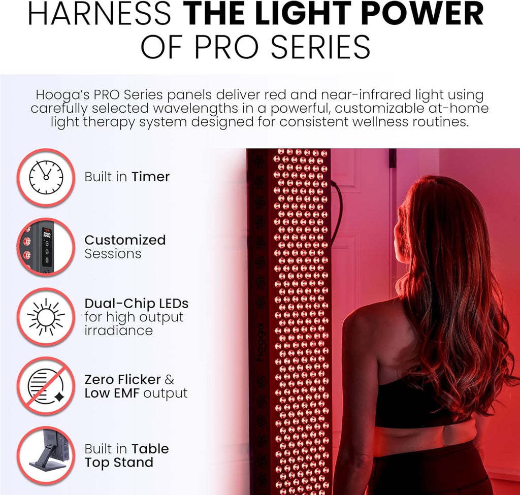 Red light therapy panel device – 660nm red & 850nm near infrared light therapy, LED light therapy lamp, 60 dual chip LEDs, timer, table top stand included – PRO300 - view 4